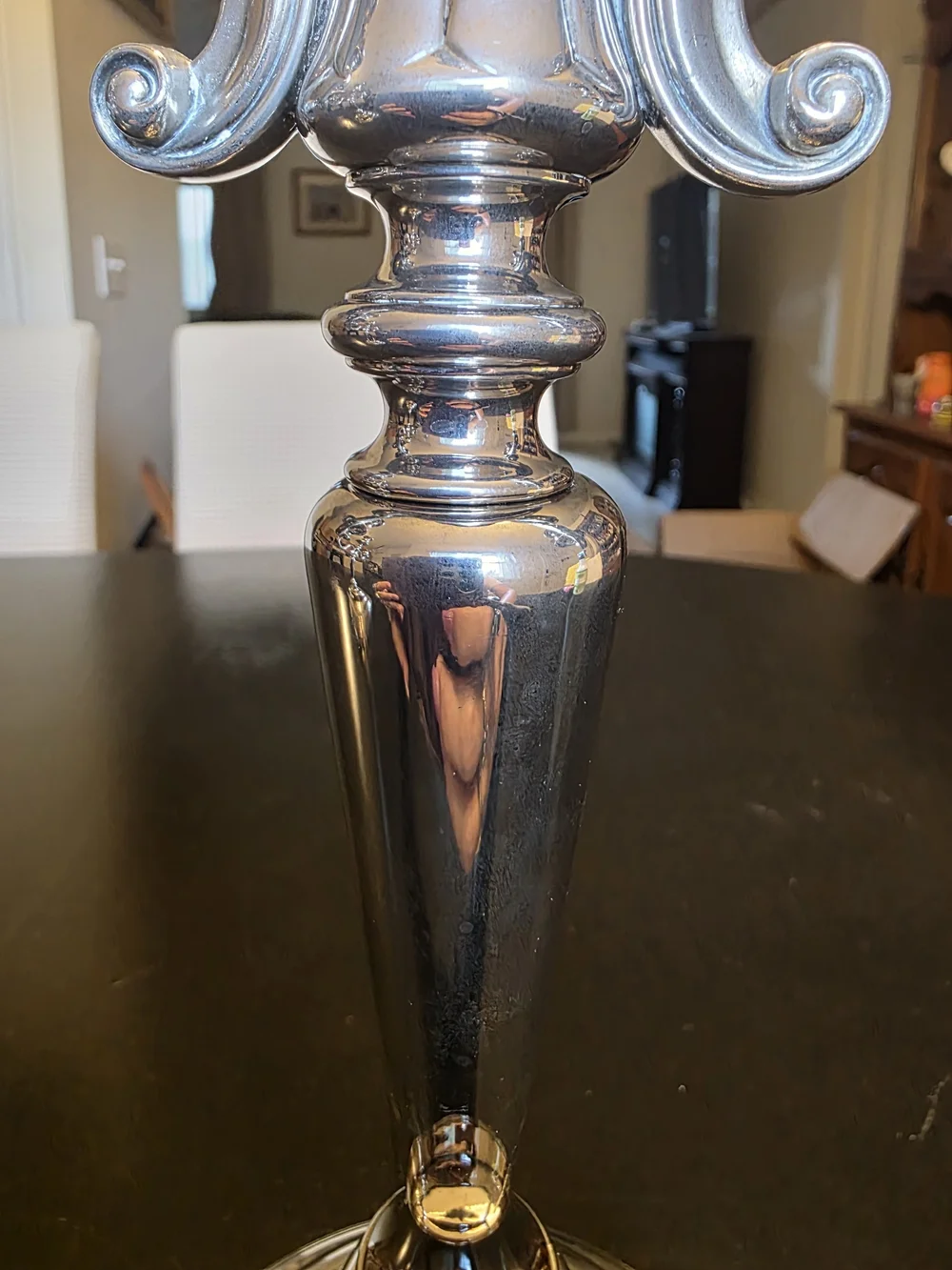 Source Unknown Silver Three-Arm Candelabra Pair